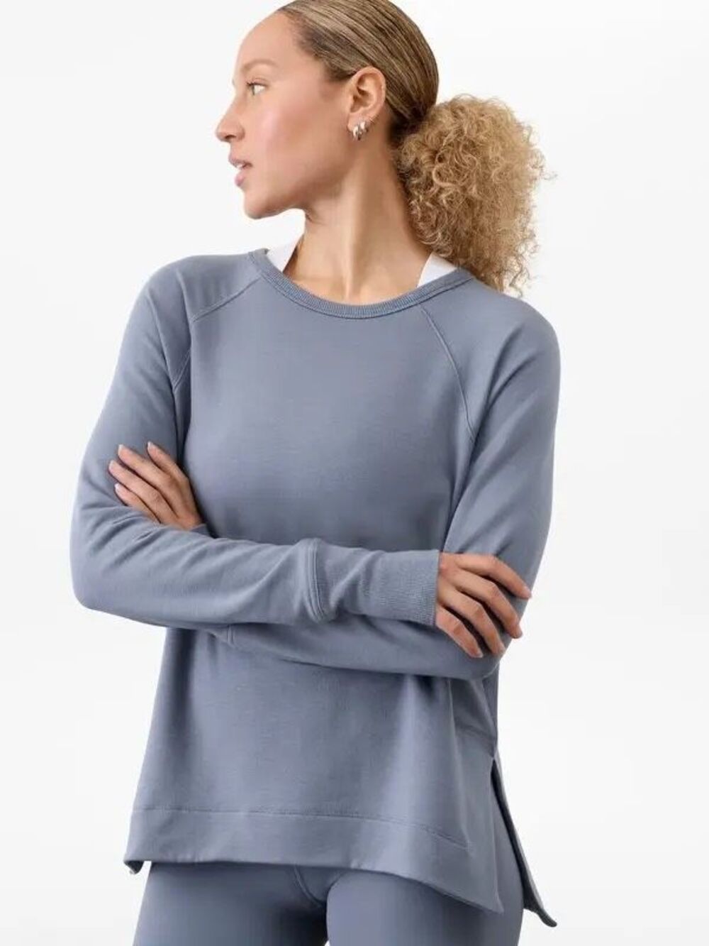 Athleta Coaster Luxe Recover Pullover Sweatshirt shadow blue 1X NEW